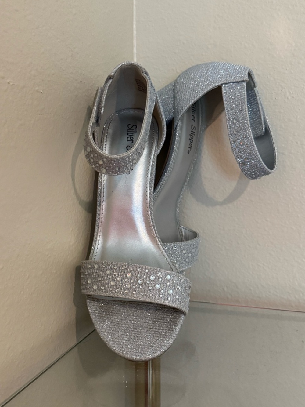 Silver Glitter Ankle-Strap Women's Sandals